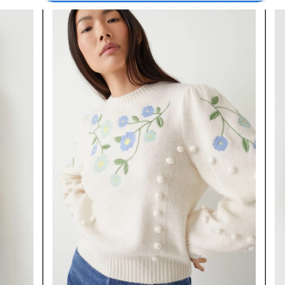 Paris Atelier & OTHER STORIES Floral Embroidery Knit Sweater Size EUR L US 12/14